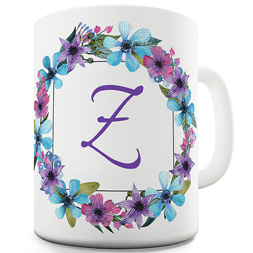 Z Floral Letter Border Initial Novelty Mug