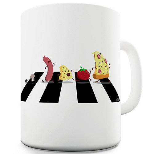 Pizza Ingredients Crossing Road Cartoon Novelty Mug