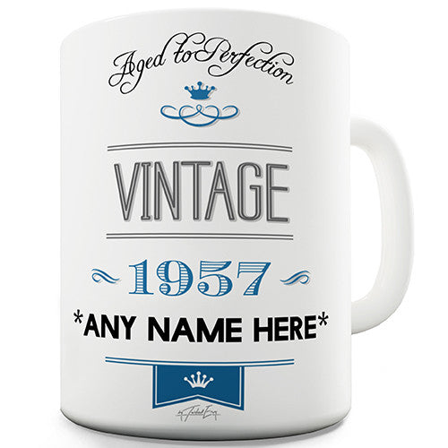 Vintage 1957 Aged to Perfection 60th Birthday Blue Personalised Mug
