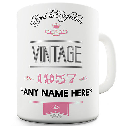 Vintage 1957 Aged to Perfection 60th Birthday Pink Personalised Mug