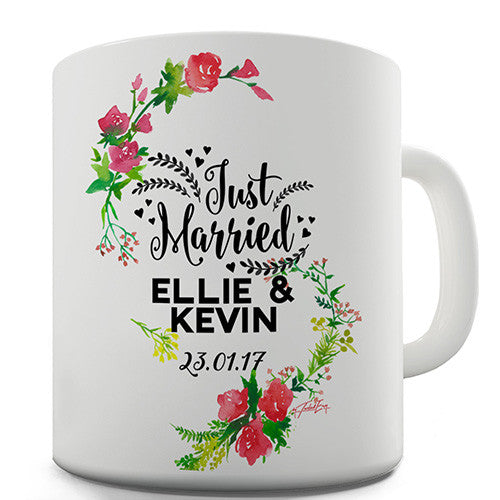 Just Married Flowers Personalised Mug