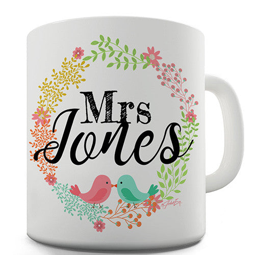 Mrs Wedding Wreath Personalised Mug