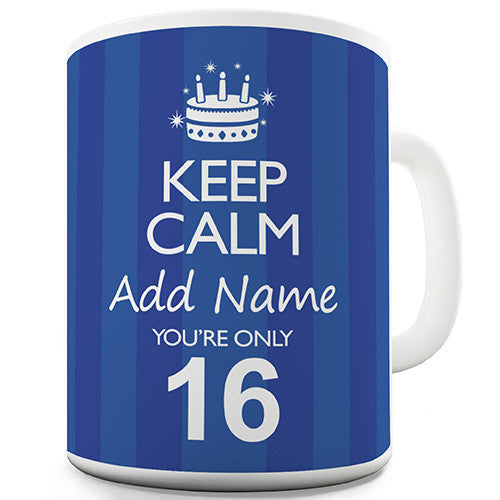 Keep Calm Birthday Age Personalised Blue Ceramic Mug