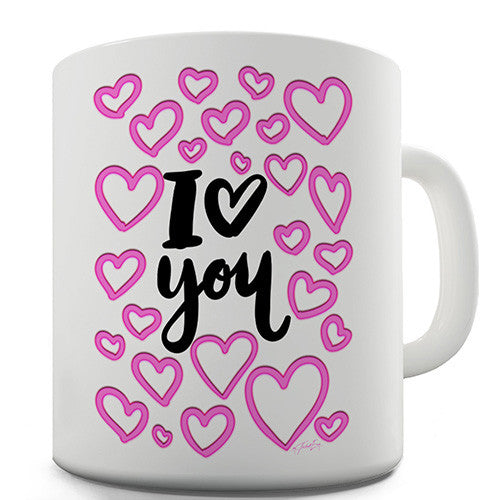 I Love You Neon Hearts Ceramic Mug