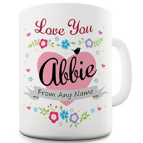 Abbie  - Personalised Pink Heart Flowers Love Ceramic Mug