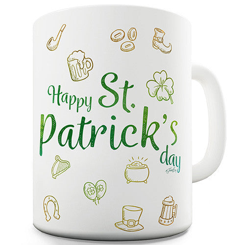 Happy St Patrick's Day Irish Doodle Shamrock Funny Mug