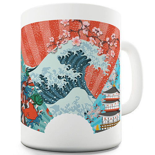 Japanese Fan Koi Wave Temple Funny Mug