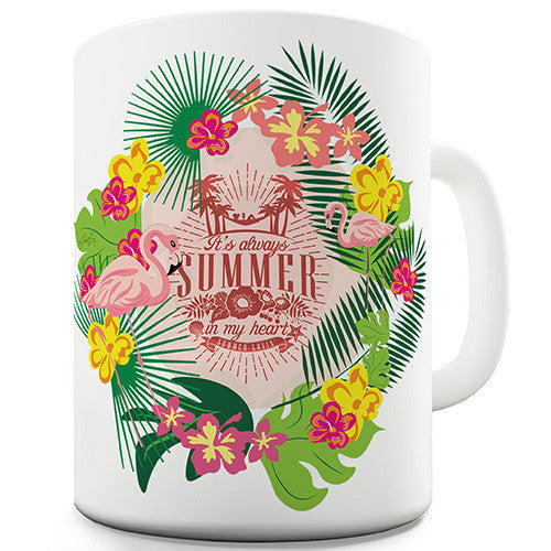 Summer Flowers Flamingos Novelty Mug