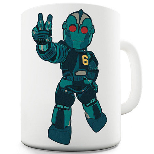 Retro Robot Hand Peace Sign Funny Mug