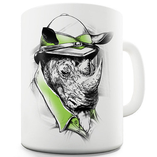 Safari Hat Rhino Animal Head Sketch Novelty Mug