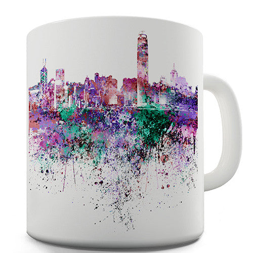 Hong Kong Skyline Ink Splats Funny Mug