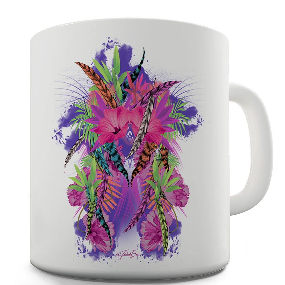Tropical Flowers And Feathers Ceramic Novelty Mug