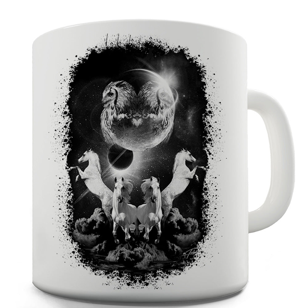 White Horses Moon Funny Novelty Mug Cup