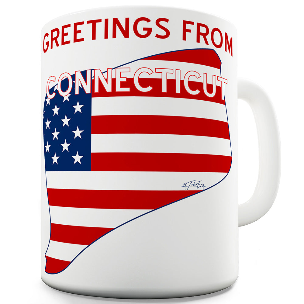 Greetings From Connecticut Flag Ceramic Novelty Gift Mug