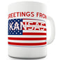 Greetings From Kansas Flag Ceramic Mug Slogan Funny Cup