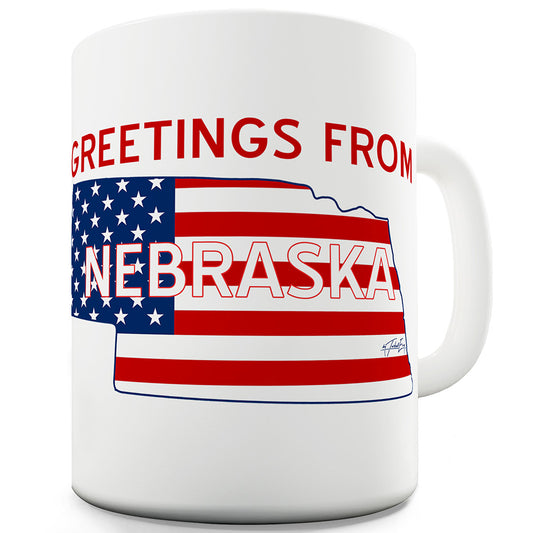 Greetings From Nebraska Flag Ceramic Mug