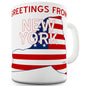 Greetings From New York Flag Ceramic Mug Slogan Funny Cup