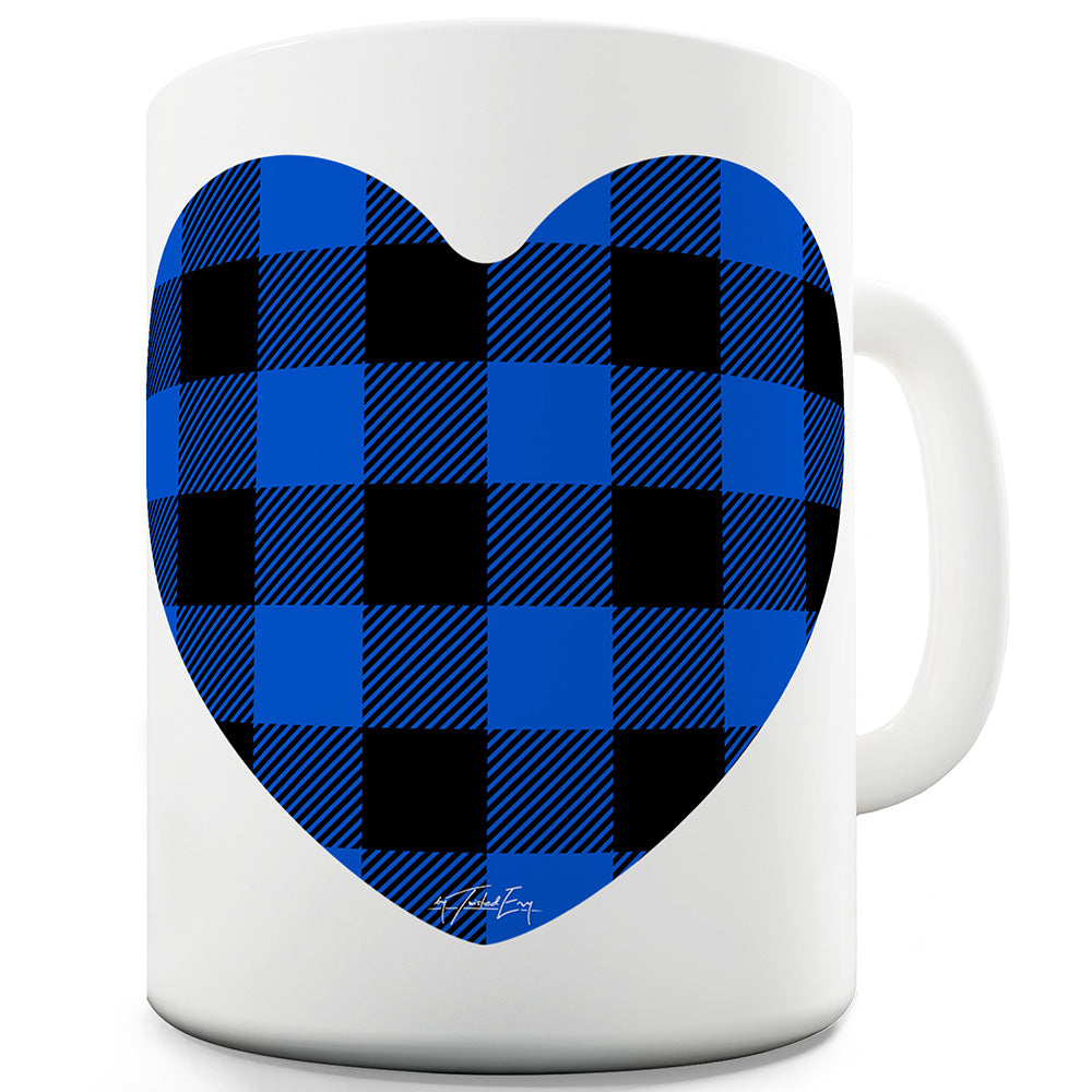 Blue Tartan Heart Funny Mug