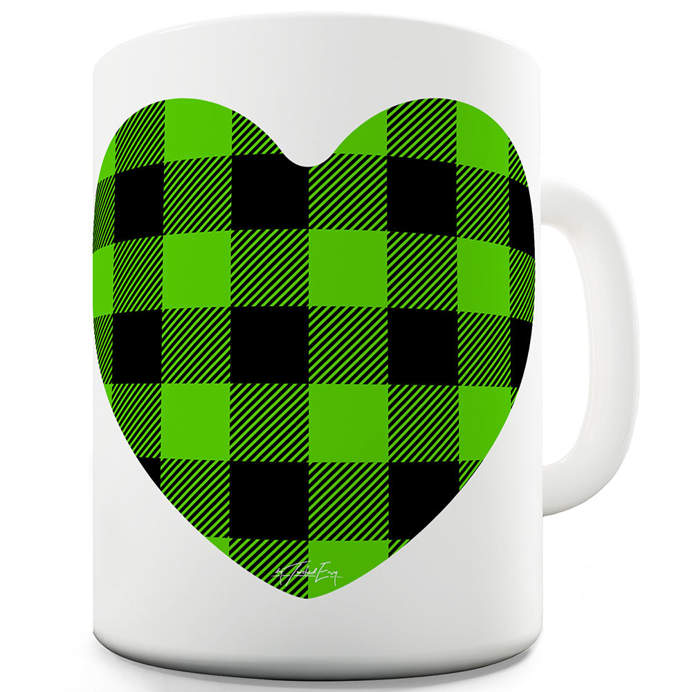 Green Tartan Heart Ceramic Mug Slogan Funny Cup
