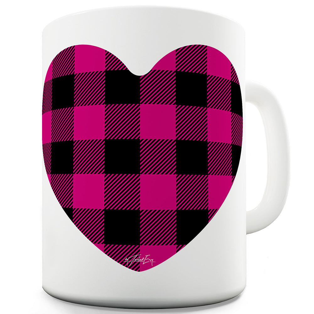 Pink Tartan Heart Funny Coffee Mug