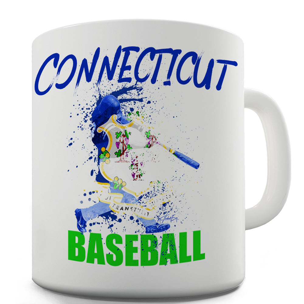 Connecticut Baseball Splatter Ceramic Mug Slogan Funny Cup