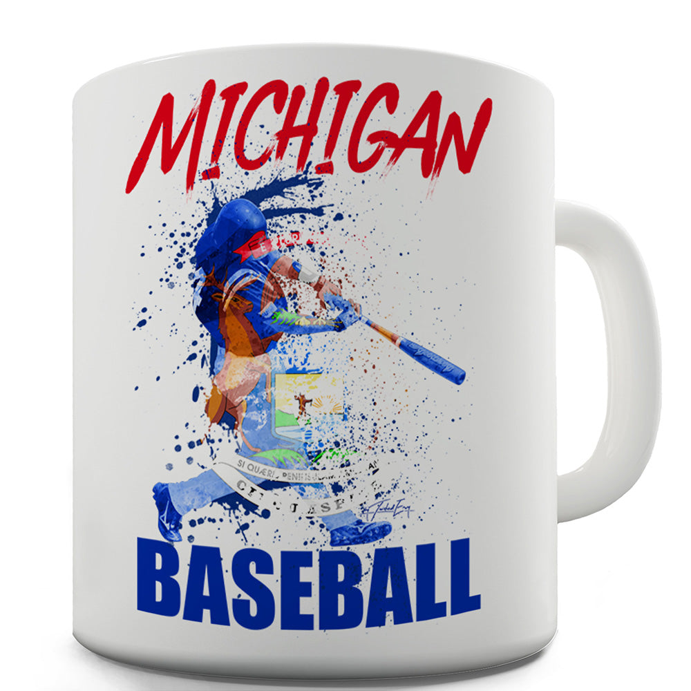 Michigan Baseball Splatter Funny Mug