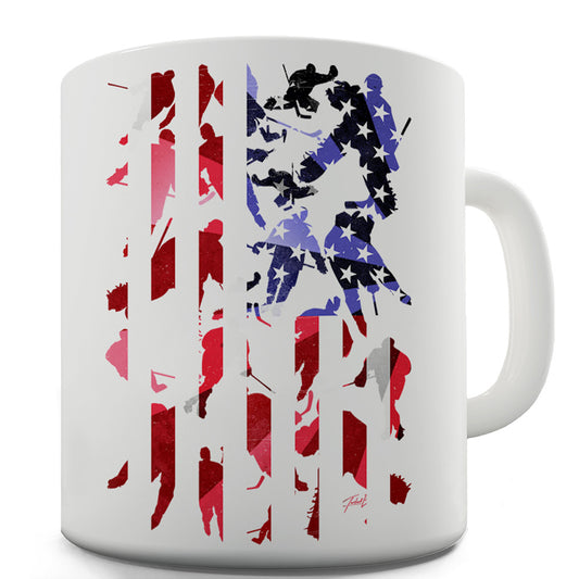 USA Ice Hockey Silhouette Funny Mugs For Coworkers