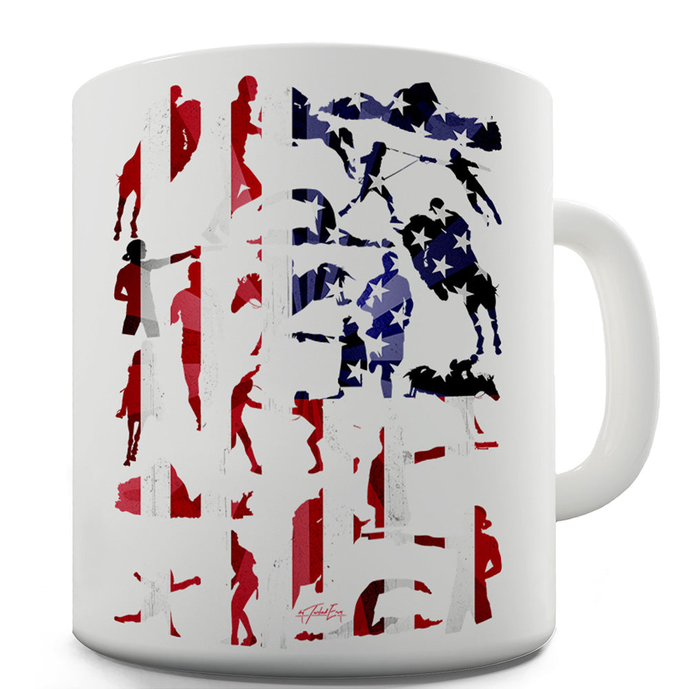 USA Modern Pentathlon Silhouette Ceramic Mug Slogan Funny Cup