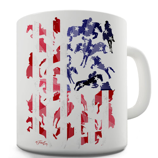 USA Show Jumping Silhouette Ceramic Novelty Gift Mug