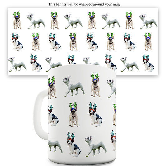 French Bulldogs Christmas Antlers Pattern Funny Mugs For Men