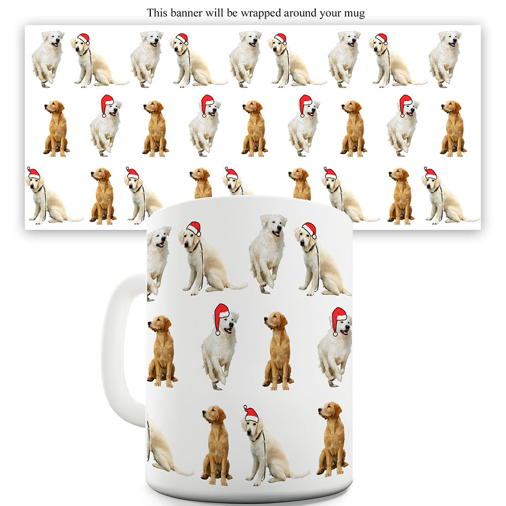 Golden Retrievers Santa Hats Pattern Funny Mugs For Women