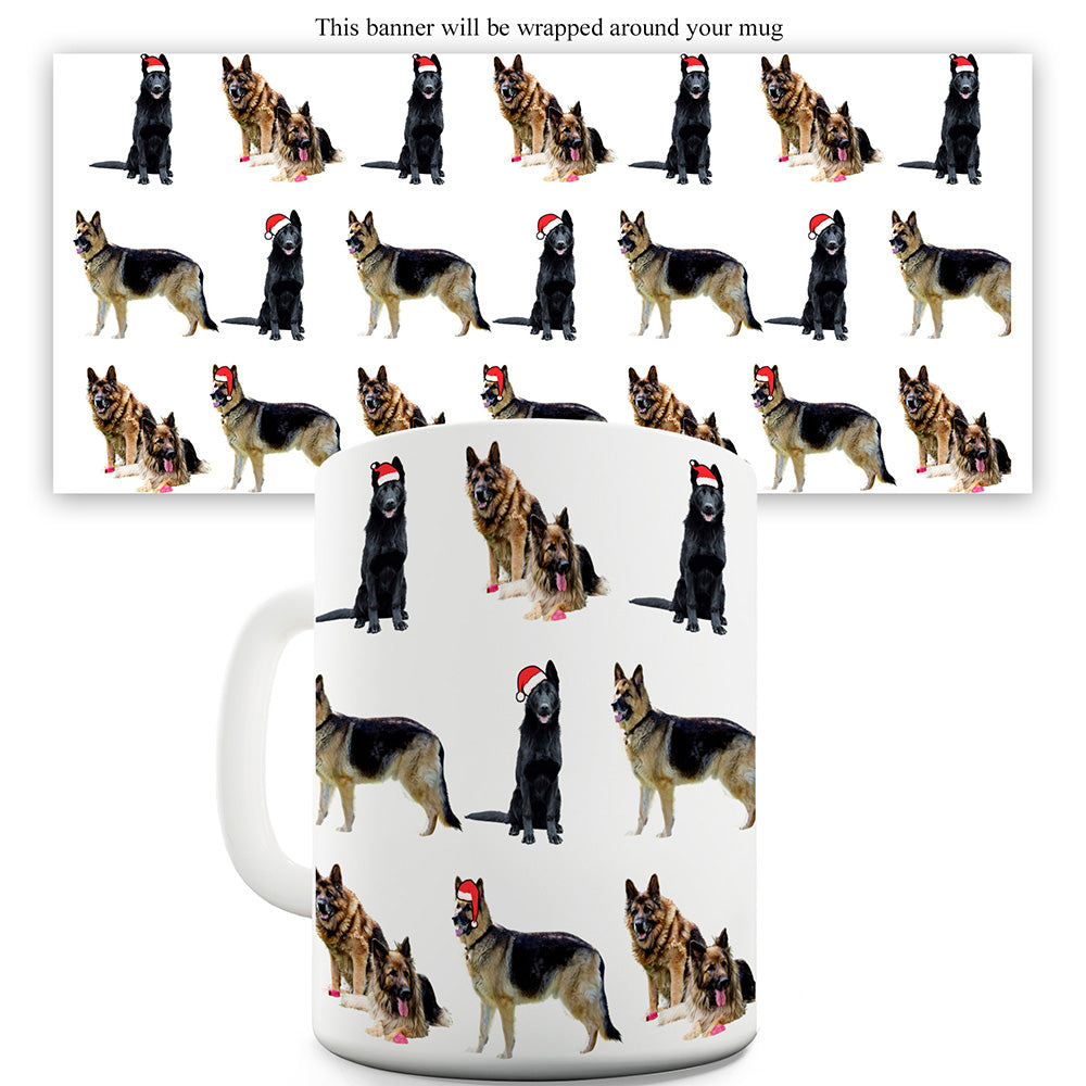 German Shepherds Santa Hats Pattern Funny Novelty Mug Cup