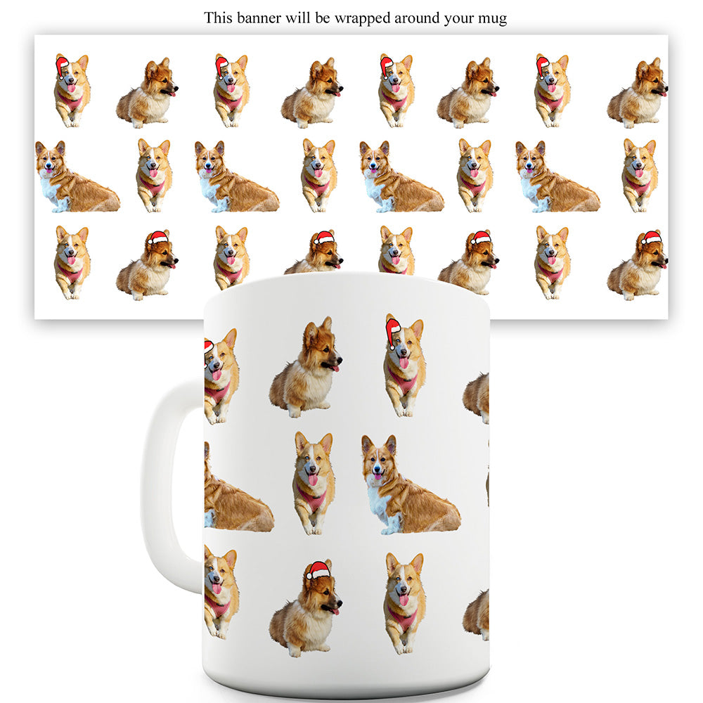 Welsh Corgis Santa Hats Pattern Mug - Unique Coffee Mug, Coffee Cup