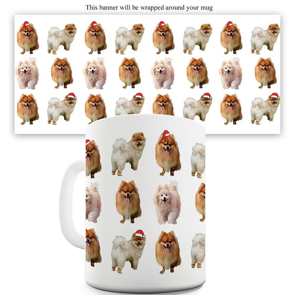 Pomeranians Santa Hats Pattern Funny Mugs For Women