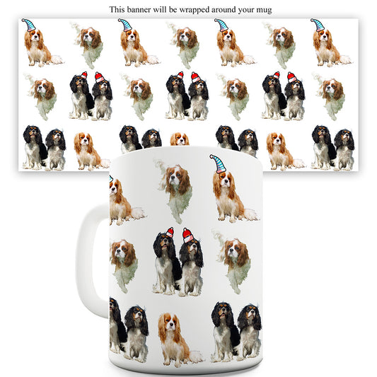 Cavalier King Charles Spaniels Santa Hats Pattern Ceramic Novelty Mug