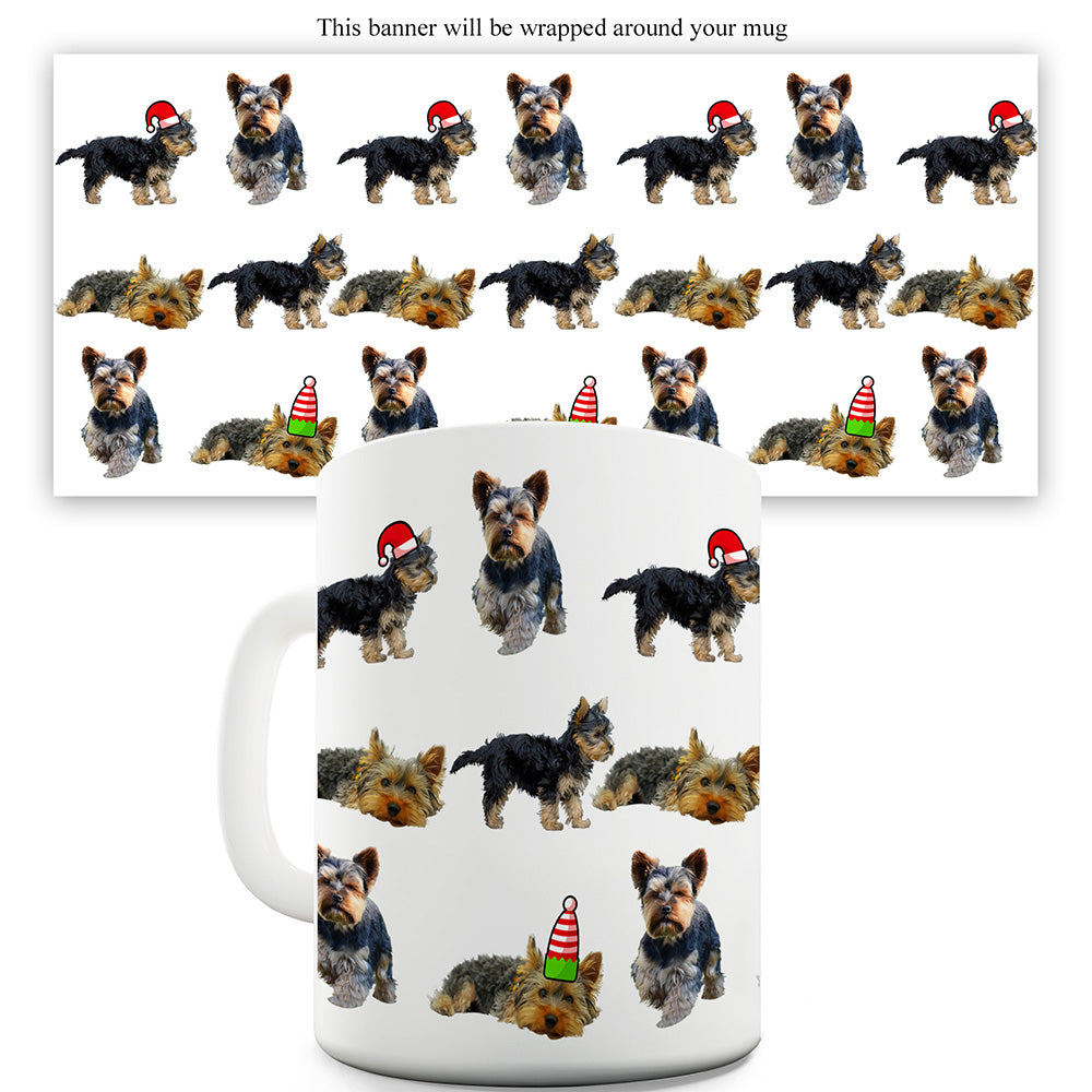 Yorkshire Terriers Santa Hats Pattern Funny Mugs For Work